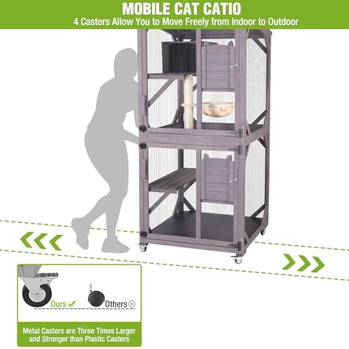 Image of GUTINNEEN Cat House Mobile Catio for Outdoor Enclosure with Waterproof Roof Feral Cat Cage On Wheels,Bird Cage with Upgraded Resting Box,70.9 inch