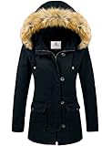 Uoiuxc Femme Manteau Parka d'hiver Blousons Chaude Veste Coupe-vent avec Capuche amovible (Marine,L)