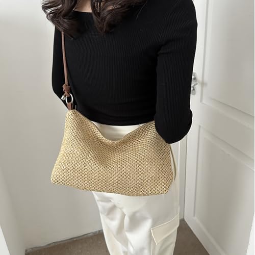 Retro Straw Tote Bag for Women, Shoulder Bag Handbag for Swimming Pools Vacations Beach Essentials2