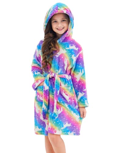Image of Doctor Unicorn Soft Hooded Rainbow Bathrobe Sleepwear for Girls