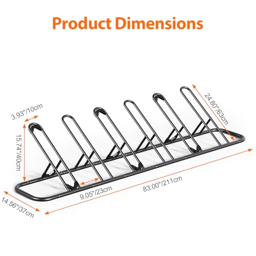 Image of Mr IRONSTONE Floor Bike Rack for Garage, Indoor Outdoor Bicycle Storage Stand, Bike Parking Rack for Mountain, Road & Kids Cycles (Black, 6-Slot)