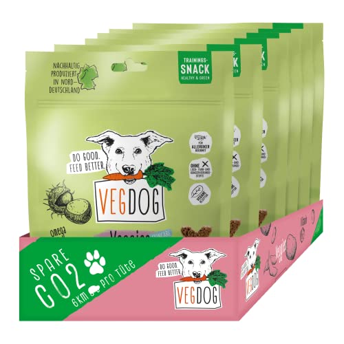 VEGDOG Veggies Skincare Veganer Snack für Hunde, getreiefreier Trainingssnack für Allergiker mit Kastanie und Kelpalge für EIN strahlendes Fell und gesunde Haut, Vorteilspack 10 x 125 g