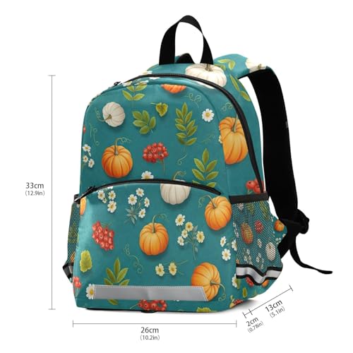 Toddler Girl Backpack with Leash, Orange White Pumpkins Travel Bookbag Mini Kids Backpacks3