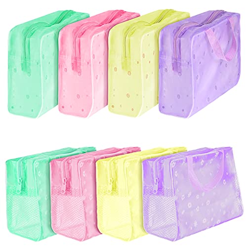 Huhumy 8 Pieces Clear Makeup Bag PVC Cosmetic Bag for Travelling Zipper Toiletry Carry Pouch Bag Semitransparent Waterproof Storage Luggage Bag with Handle for Women Girls