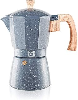 MazingJR Moka Pot Stovetop Espresso Maker 300ml for 6 Cup, Aluminum with Dark Gray Finish