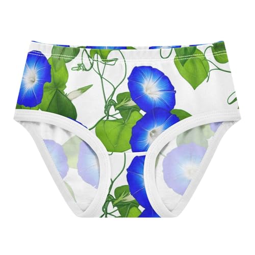 Cotton Girls Underwear Toddlers Blue Morning Glory Flowers Green Panties for Girl Bright Kids Undies Briefs 2t