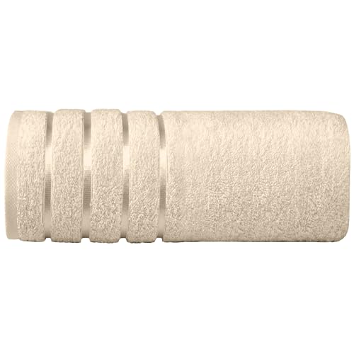 Image of Elegant Comfort 100% Turkish Cotton 4 Lines Viscose Stripe Jumbo Bath Towel - Hotel Spa Quality Extra Large 35 x 70 Inch Bath Towel Ultra Soft, Super Absorbent Quick Dry Large Bath Towel, Ivory