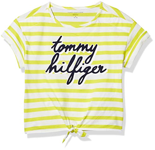 Tommy Hilfiger Girls' Adaptive Tie Front T Shirt With Velcro Brand Closure At Shoulders, Banana Peel/Multi, Xs (4-5 Little Kids) #TOP18