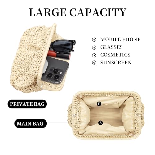 Image of Straw Clutch Purses - Straw Crossbody Bags for Women Woven Purse Beach Handbags Cloud Dumpling Pouch