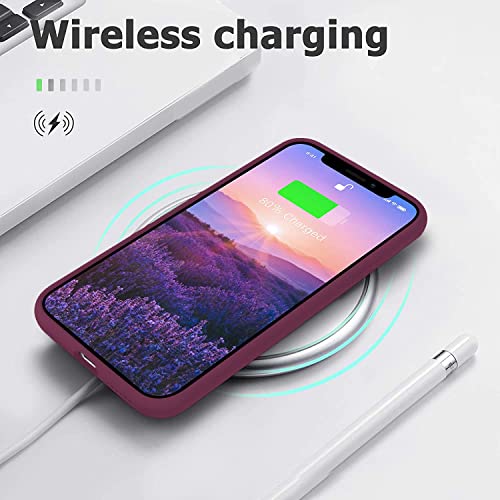 Image of DIZORO Microfiber Candy Case Compatible for iPhone 13 Pro Shockproof Slim Back Cover Liquid Silicone Case - Wine Red