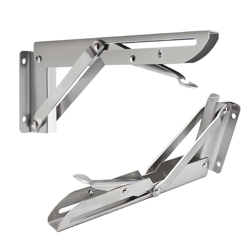 Escuadras Abatibles 50cm, 2PCS Escuadra Plegable Mesa, Soporte Estante Plegable Pared 500mm, Escuadras Metalicas Grandes, Escuadras Estanterias Pesado Plegables (Plata-50CM)