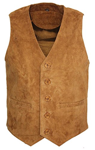 Infinity Leather Men Suede Goat Bronzer Vest Leather Smart Classic, Brown, XL