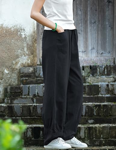 Women's Cotton Linen Pants Casual Elastic Waist Relax Fit Lantern Trouser Baggy Pants with Pockets4