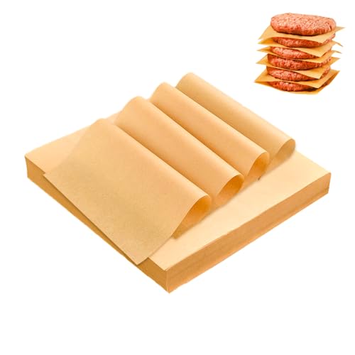 Yuyouqu 200 hojas de papel encerado de 6 x 6 pulgadas, cuadrados de papel encerado desechables para cestas de alimentos, papel de pergamino para hornear para separar hamburguesas, marrón