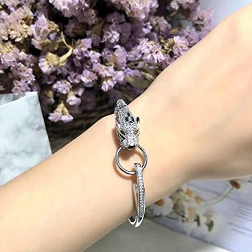 Cfshypd Bangle Bracelet For Women, European And American Gold-Plated Style, Leopard Bracelet With Transparent Crystal Ring, Cheetah Jaguar Head Bracelet, Top Cubic Zirconia Cuff Jewelry (Gold) #TOP1