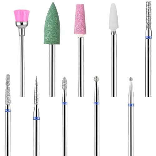 ZKGYUS Punte Fresa Unghie 10 pezzi kit Punta da Trapano per Unghie Elettrica Professionale Strumenti Diamond Nail Drill per Rimozione Gel, Manicure, Pedicure, Uso Domestico
