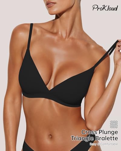Image of ProKloud WirelessTriangle Bralettes for Women Plunge Unlined Unpadded Bras | No Underwire Comfortable Everyday Tshirt Bra,Hook and Eye Closure
