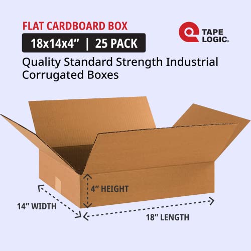 Image of TAPE LOGIC 18 x 14 x 4 Corrugated Cardboard Boxes, Flat 18 inchL x 14 inchW x 4 inchH, Pack of 25 | Shipping, Packaging, Moving, Storage Box for Home or Business, Strong Wholesale Bulk Boxes