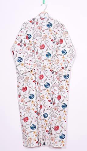 Image of Pure 100% Cotton Robe For Womens Bathrobe Dressing Gown Long sleepwear Free Size Kimono
