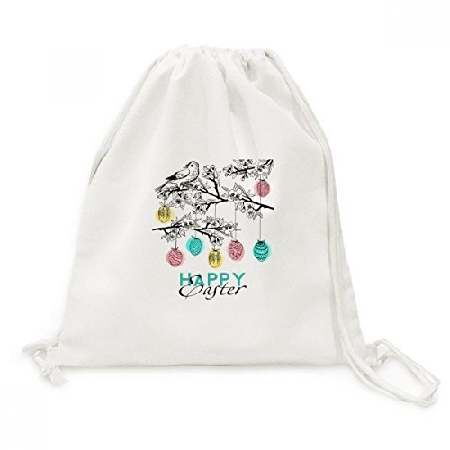Sac à cordon Pâques sac à dos voyage en toile imprimée oiseau de célébration