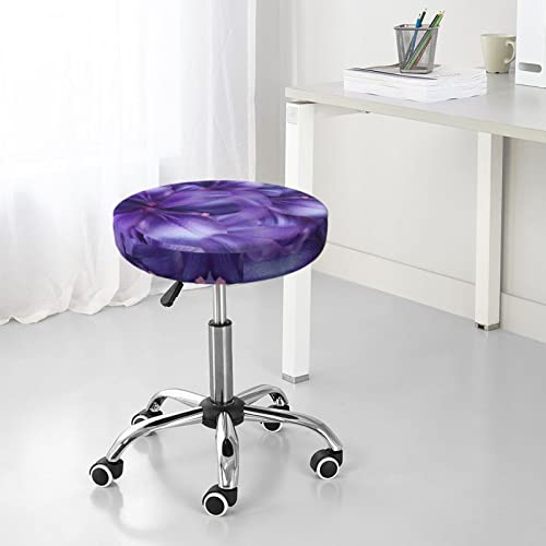 Zeraoke Round Bar Chair Cushion Cover 14 Inch, Purple Lily Flowers 3 Layers Velvet Stool Slipcovers Bar Stool Protector With Elastic, Soft Washable Round Chair Cover For Wooden Metal Stools #TOP6