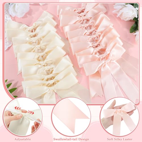 Image of NatNarr 2 Pcs White and Pink Bow Garland, Satin Ribbon Valentines Day Decorations Pre-Strung Bow Garland Party Banner for Wedding Birthday Baby Bridal Shower