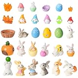 Halinuia 30 Stück Mini Hasen Figuren Osterdeko Resin Hasen Statue für Kuchen Dekoration Ostereier Füllung Party Deko Garten Miniatur Figuren für Frühlingsfest Geschenke und Bastelideen