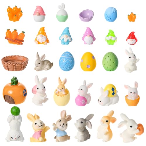 Halinuia Lot de 30 mini figurines de lapins en résine - Statue pour décoration de gâteau - Œufs de Pâques - Décoration de jardin - Figurines miniatures...