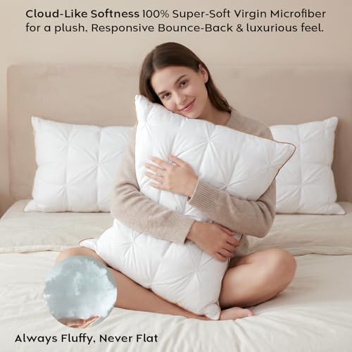 Image of AYKA Premium Microfiber Pinch Pleat Pillow for Sleeping | Super Soft & Fluffy Bed Pillow | 100% Virgin Microfiber Filling | Ideal for All Sleeping Positions 17x27 | White | Set of 4
