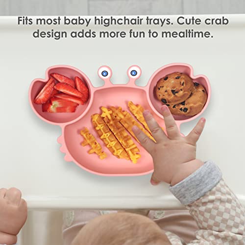 Rocced [Upgraded] Suction Plates For Baby, Silicone Plates With Suction Divided, Baby Spoon Fork Set For Toddler Baby Dishes Kids Plates And Utensils-Crab Pink #TOP2