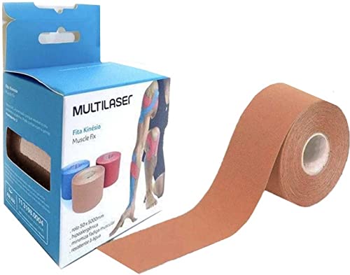 Rolo Fita Kinésio 5 x 500 Cm Tape Bandagem Elástica Funcional Adesiva Bege Musculação Esporte Hipoal