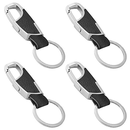 DaKuan 4 Packs Stainless Steel Key Chain with Leather, Premium Heavy Duty Car Home Office Keychain with Ring for Men and Women