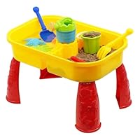 The Magic Toy Shop Compact Sand and Water Table with Lid & 8 Accessories – Portable & Travel-Friendly Playset for Toddlers – Indoor & Outdoor Activity – Bright Yellow Kids Sandpit & Water Play Table
