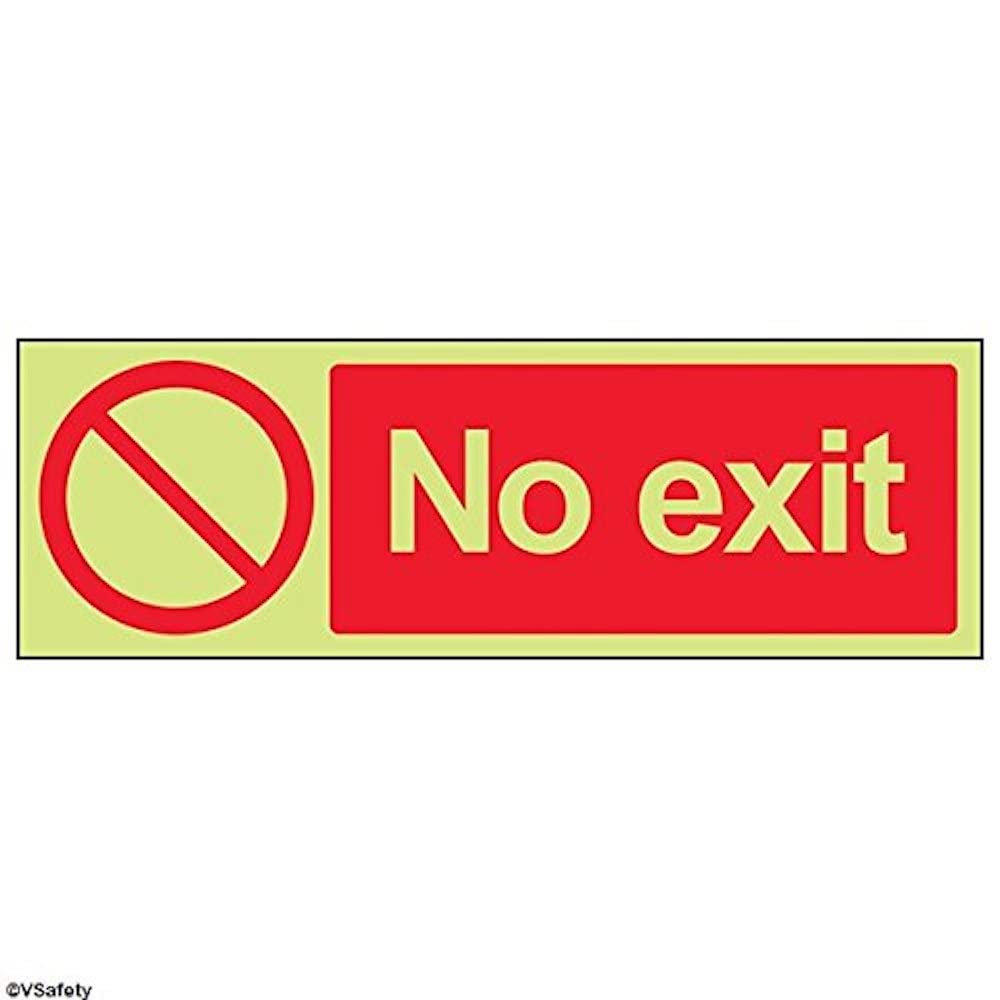 V Safety Glow In The Dark No Exit Prohibition Sign - 300mm x 100mm - Rigid Plastic