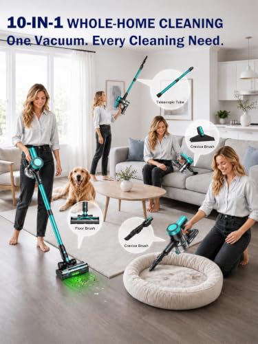 Image of Cordless Vacuum Cleaner, 500W 55KPa 10-in-1 Self-Standing Stick Vacuum with Smart LED Display, Vacuum Cleaners for Home, Pet Hair, Carpet, Hard Floors and Car