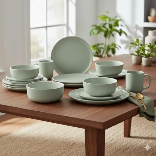 Recopilación de Vajilla crisa los más solicitados. 45 Red Velvet Vajilla Ceramica Moderna Elite de 16 Piezas para 4 Personas | Platos, Tazón y Tazas | Diseño Elegante | Apto para Microondas (VERDE)