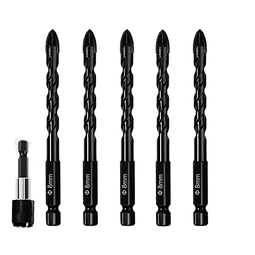 Ensemble de forets à carreaux hexagonaux croisés alliage dur Triangle pierre verre céramique béton foret Extension trou ouvreur outil universel(5pcs 8mm)