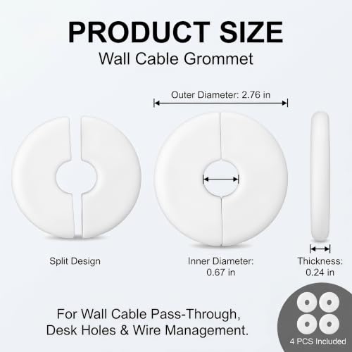 4 Pack de Pasacables de Pared, Cubiertas Blancas de 1.57 Pulgadas, Abertura Dividida para Pasar Cables de Menos de 0.39 Pulgadas, Protectores Redondos para Orificios en Pared, Escritorio o Mueble para Gestión de Cables miniatura 2