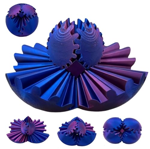 3D Printed Rotating Gear Ball 3D Printed Stress Relief Toy Stress Balls for Adults and Kids Gear Sphere Fidget Toys Anxiety Relief Gift for Friends and Family (red-blue)