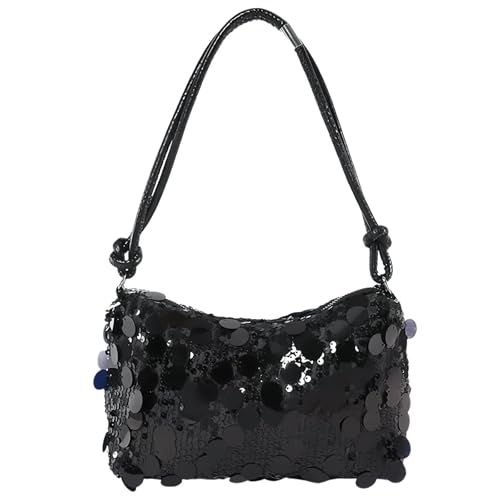 CHUANFU Bolso de Mano para Mujer de Negro con Purpurina, Clutch Fiesta Bolso de Noche Clásico y Versátil, Bolsos de Hombro de Brillante, para Fiesta Boda Banquete