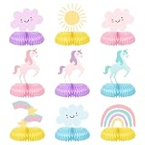 9Pcs Unicorn Birthday Party Honeycomb Table Centerpiece Unicorn Rainbow Happy Birthday Party Decorations for Girls Birthday Photo Props