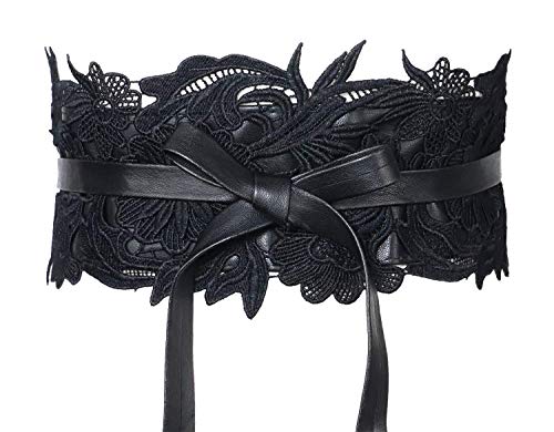 Lovful Womens Faux Leather Lace Wrap Around Obi Belt Waist Boho Band Wide Belts2