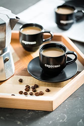 Espresso Cups With Saucers And Cup Holder, 4 Ounces Coffee Cups Set For Cappuccino Latte Cafe Mocha And Tea Coffee, Set Of 6, Housewarming Gifts, Father Day Gifts, Black #TOP7