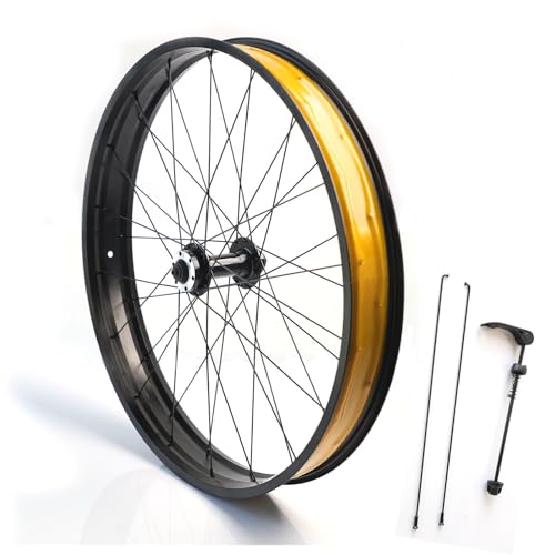 26in Snow Bike/E-Bike Front Wheel 4.0 tire Fat Bicycles Wheel for Beach Bike/Electric Bicycles Aluminum Alloy Bike Front Wheel 36H Disc Brake Quick Release 9x135mm Hub