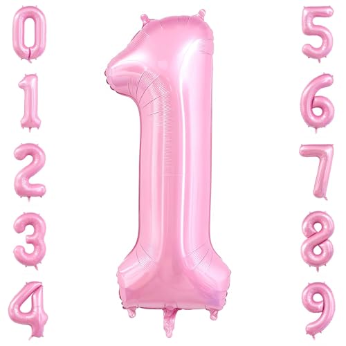 Image of Pastel Pink 1 Balloon Number,40 Inch Light Pink 1 Balloons Large Helium Foil Mylar Number 1 Balloon for Birthday Party Anniversary Decorations