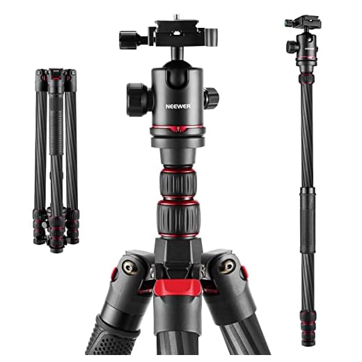 Neewer 79 Inches Carbon Fiber Camera Tripod Monopod with 2 Center Axis, 360 Degree Ball Head, 1/4 inch Quick Shoe Plate and Bag for DSLR Camera Video Camcorder Travel and Work,Load up to 26.5 pounds
