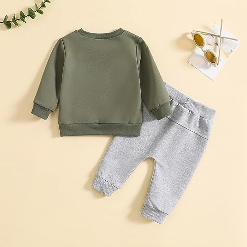 Toddler Baby Boy Outfits Solid Color Long Sleeve Crewneck Sweatshirt Top Casual Pants Set 2Pcs Fall Winter Clothes3