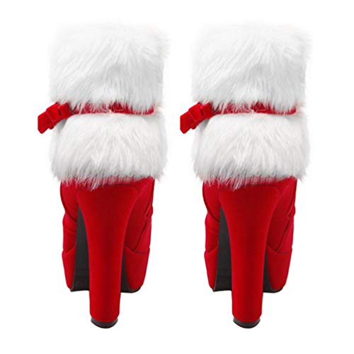 Christmas Ankle Boots Winter High Heel Platform Boot Plush Zipper Ankle Shoes Women Winter Short Boot with Bow Decor