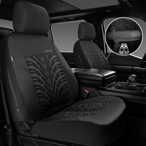 Image of CAR PASS Neoprene Waterproof Seat Covers,Wetsuit Car Seat Covers Front Seats Universal Fit for Vans, Truck, SUV Two Front Only, 3D Tyre Embossed Anti Slip with Armrests, Airbag Compatible(Black)