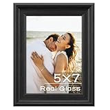 PEALSN 5x7 Picture Frame with Real Glass Front and Black Backboard, Black Photo Frames for Wall Mounting or Tabletop Display,1Pack